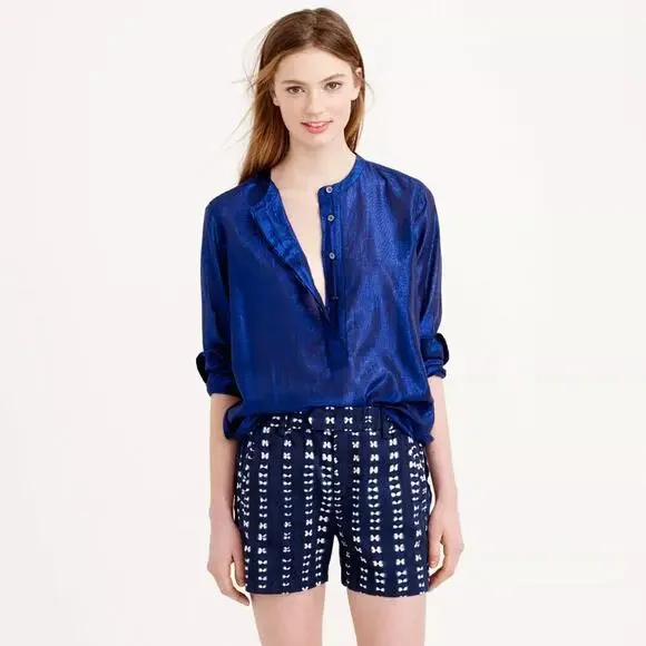 J.Crew Faded Adire Shorts Navy Blue Shibori Indigo Size 8 - Picture 2 of 10